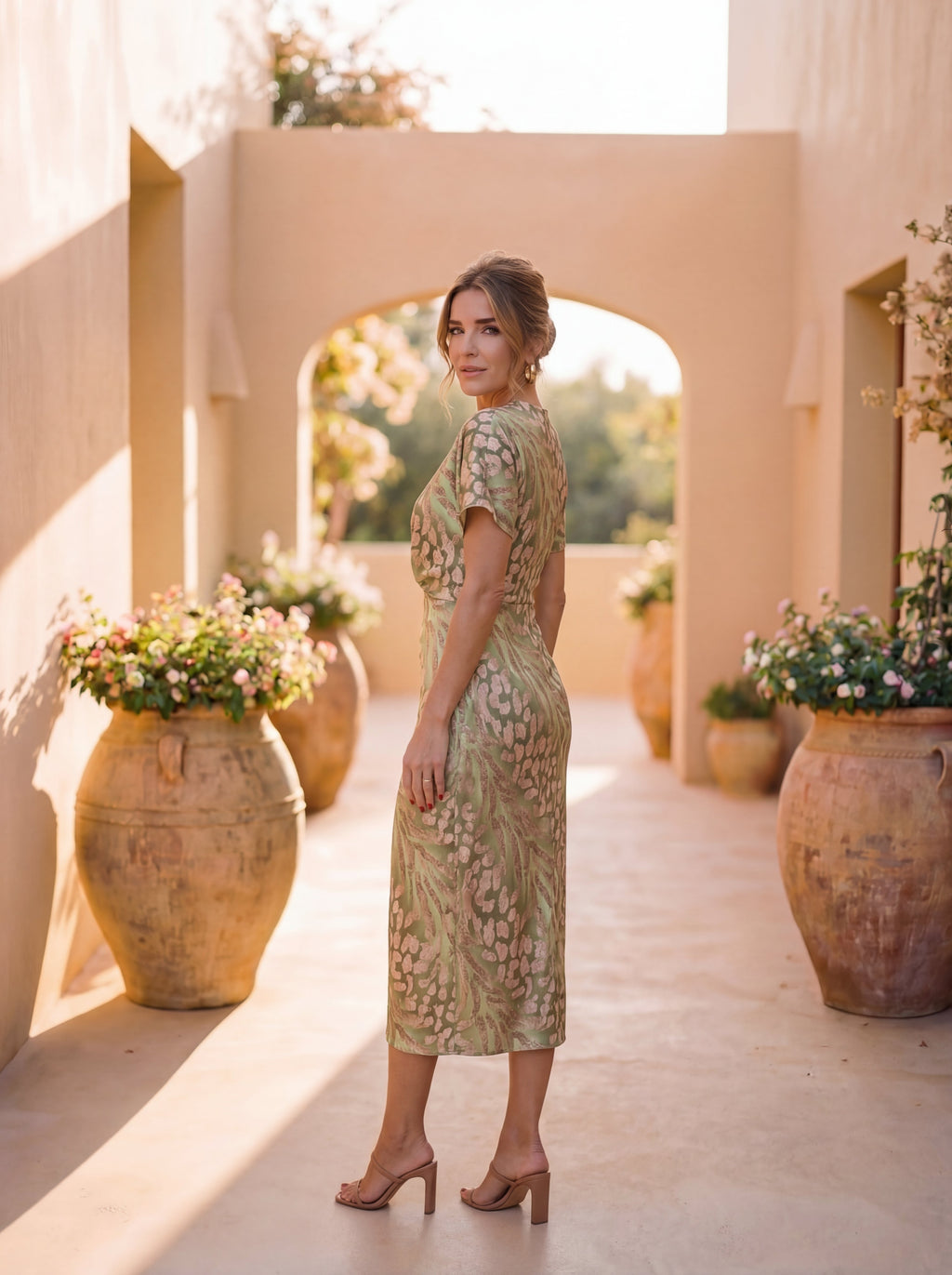 Vestido Midi Estilizador con Nudo Central y Caída Elegante