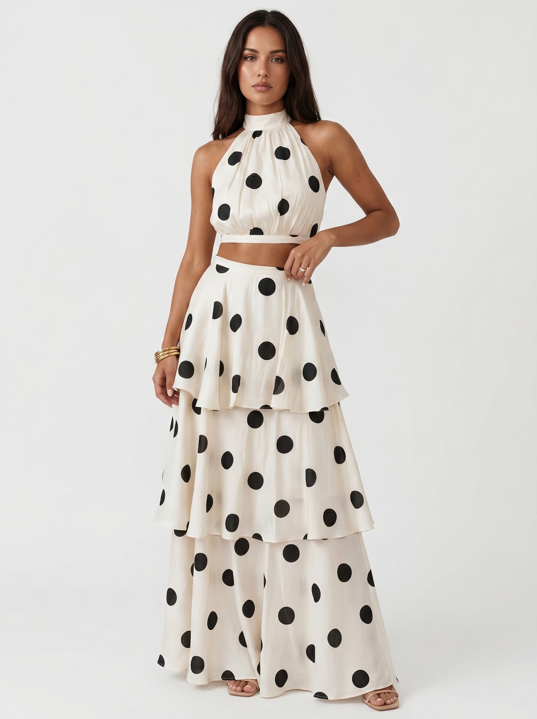 Conjunto de Top y Falda Larga de Lunares