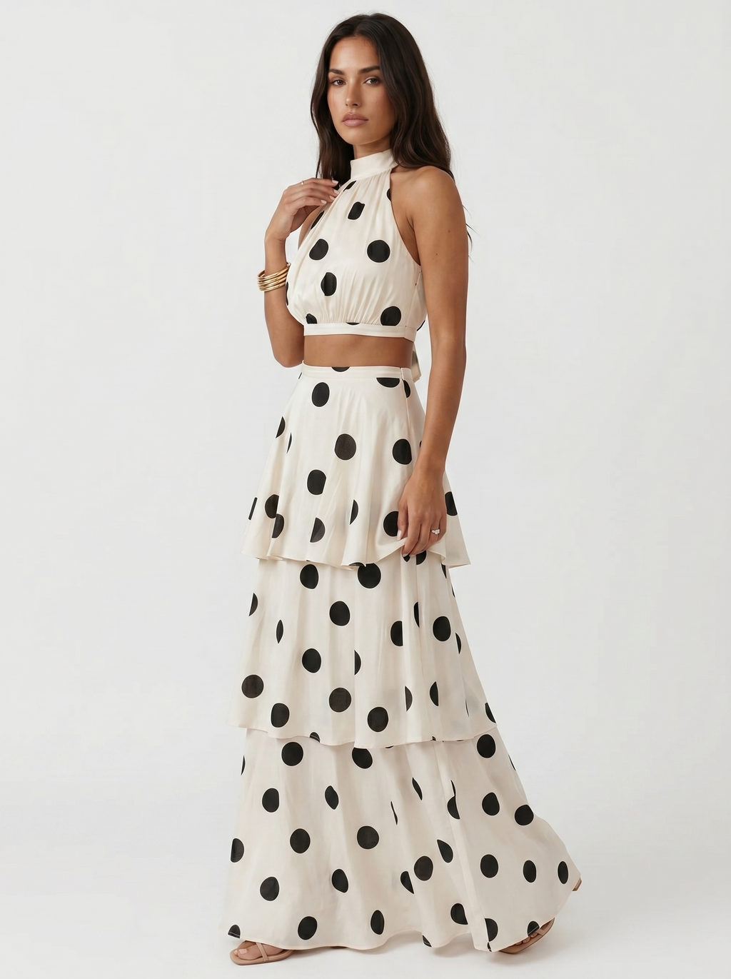 Conjunto de Top y Falda Larga de Lunares