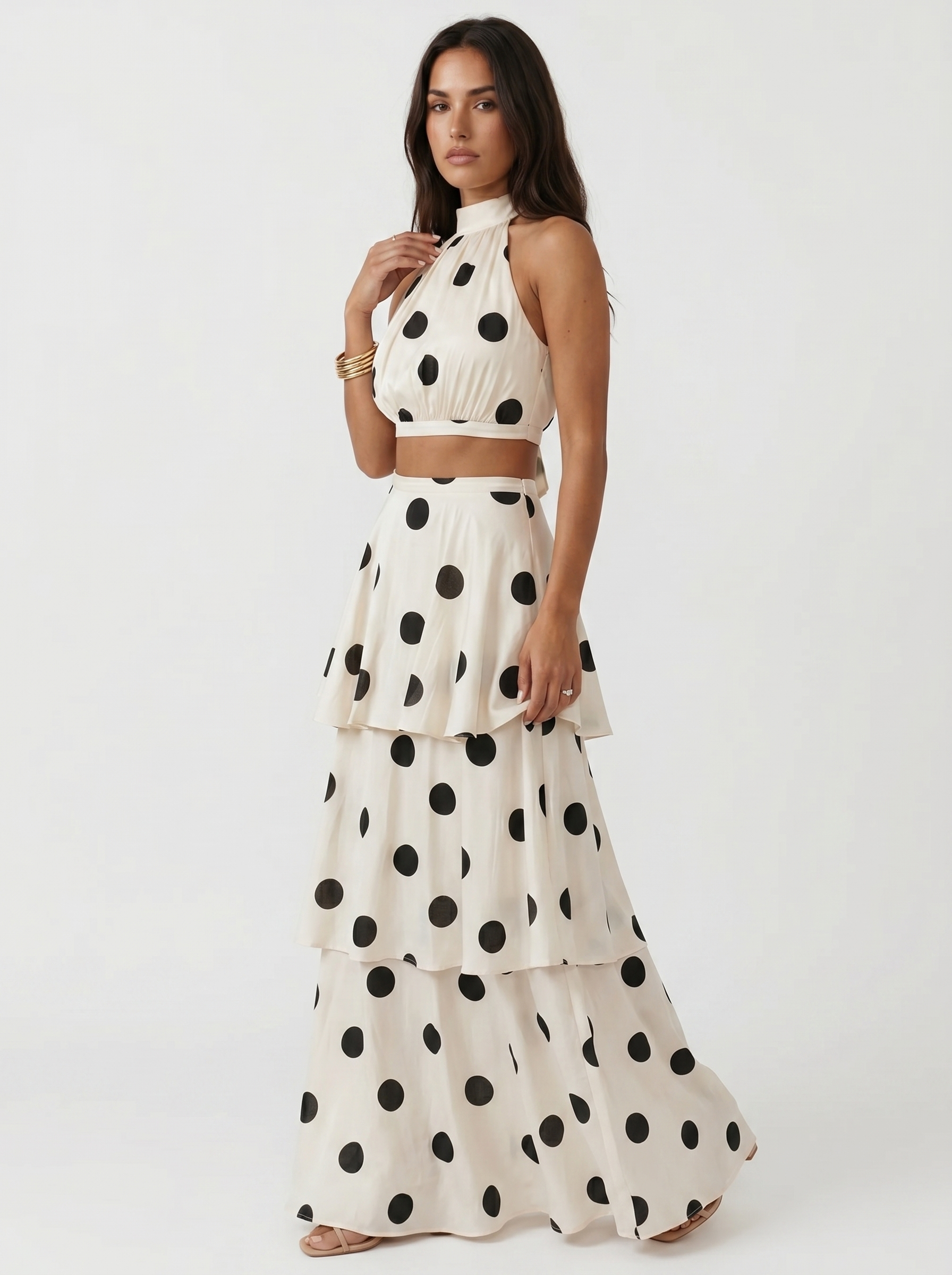 Conjunto de Top y Falda Larga de Lunares