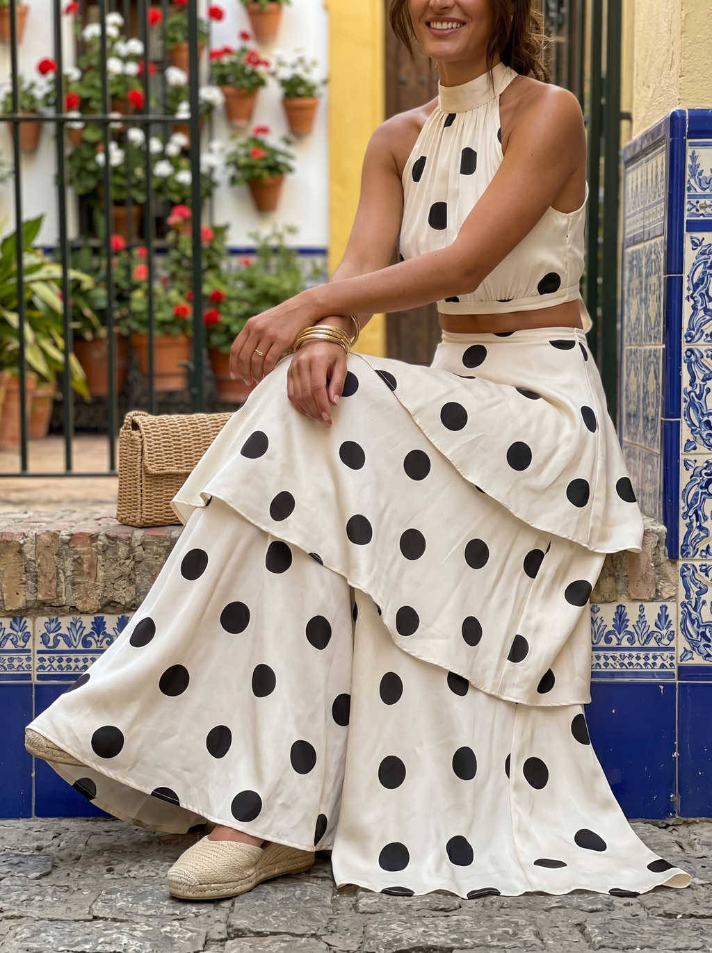 Conjunto de Top y Falda Larga de Lunares