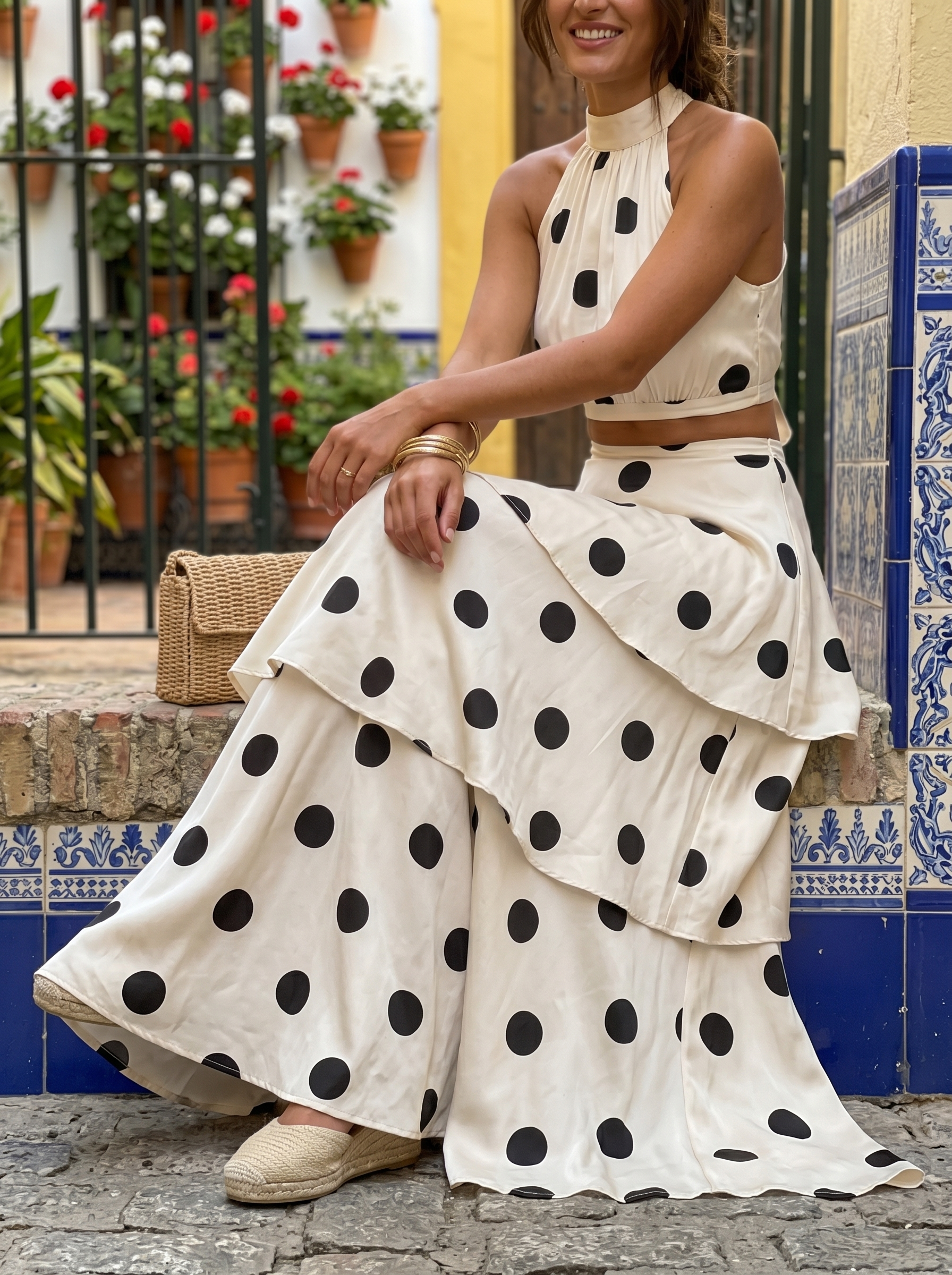 Conjunto de Top y Falda Larga de Lunares