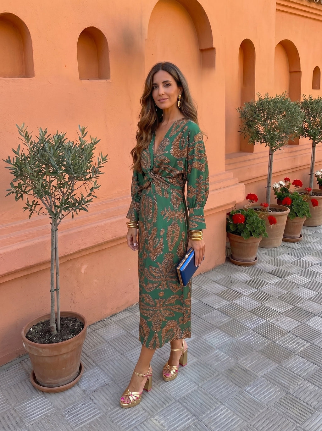 Vestido Midi con Estampado Elegante