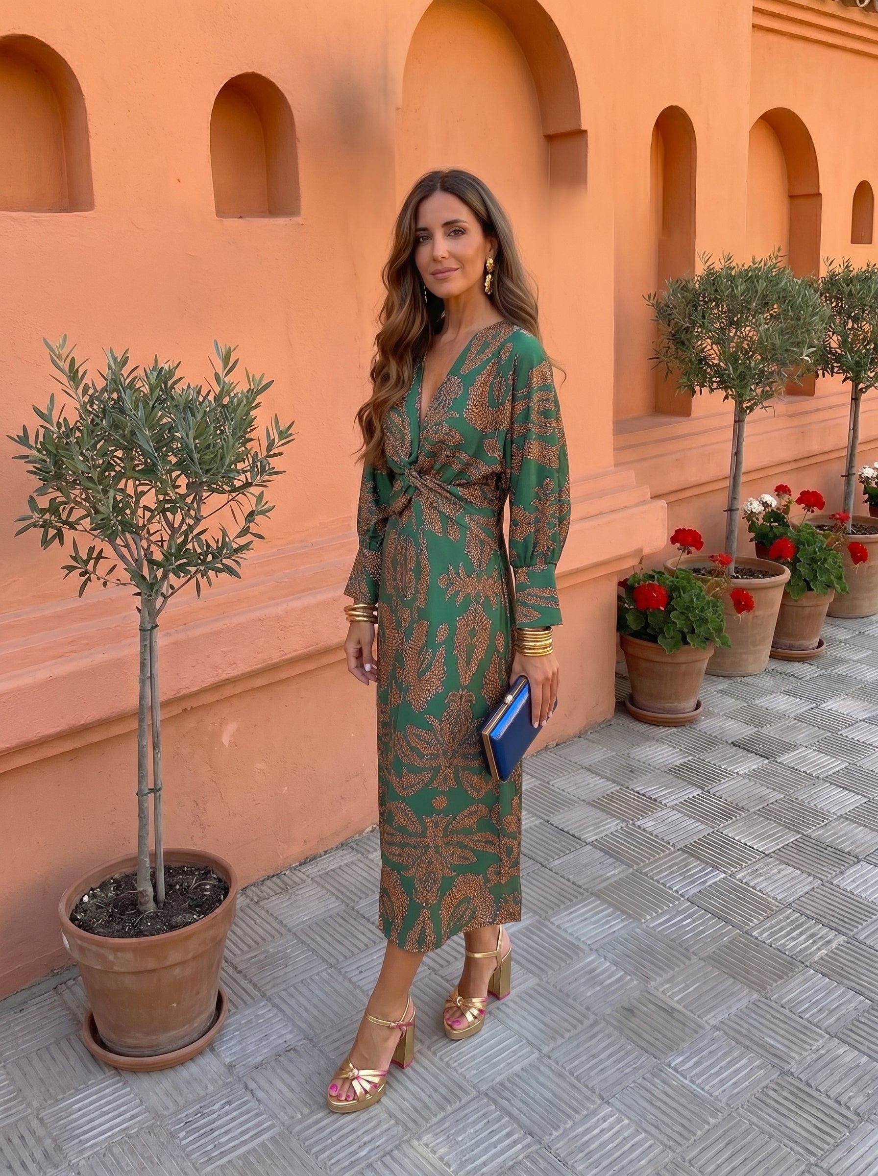 Vestido Midi con Estampado Elegante