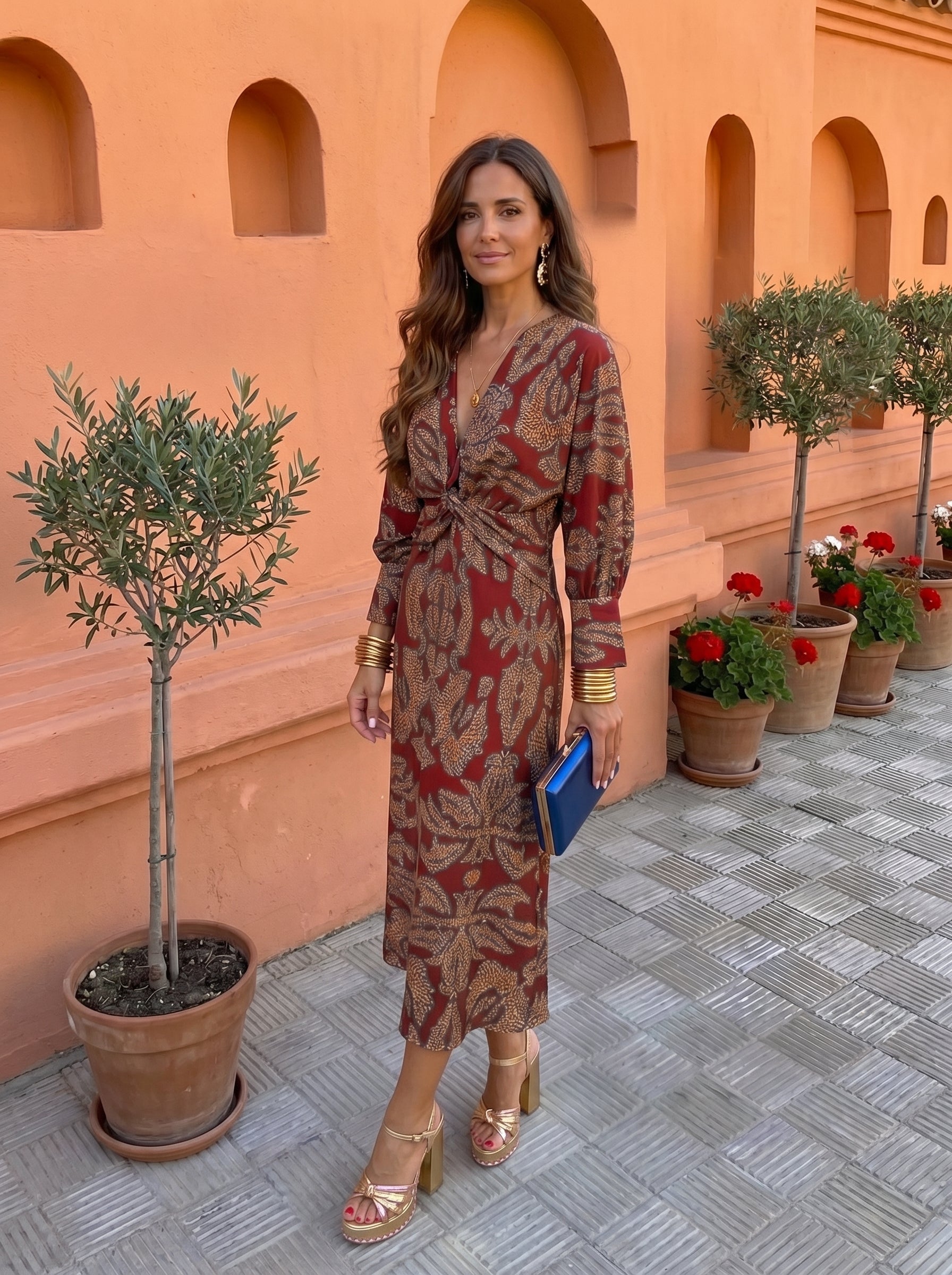 Vestido Midi con Estampado Elegante