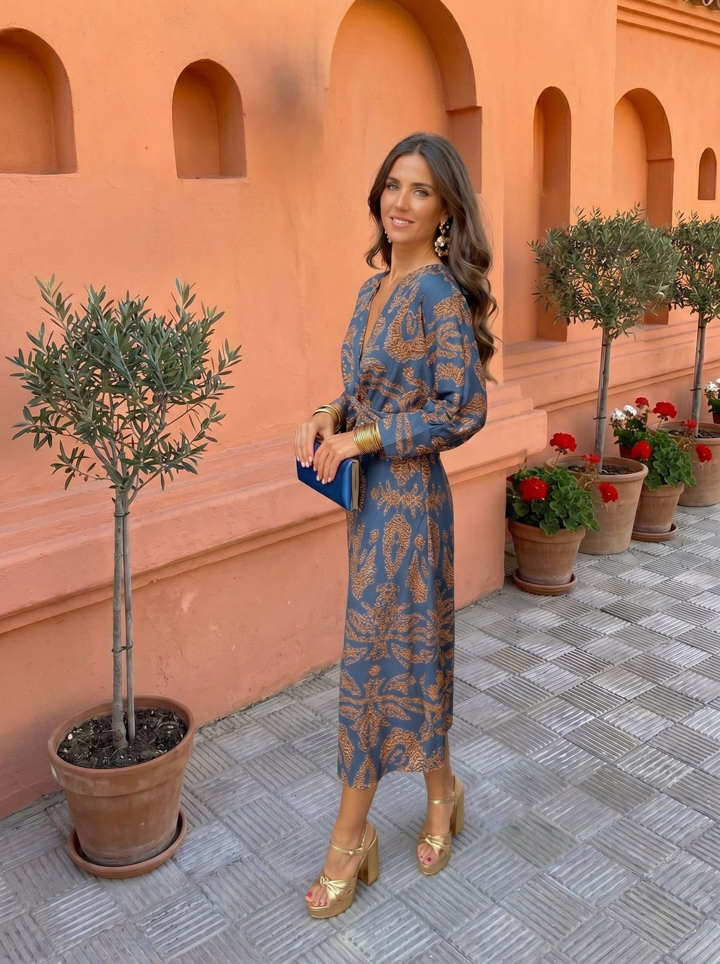 Vestido Midi con Estampado Elegante