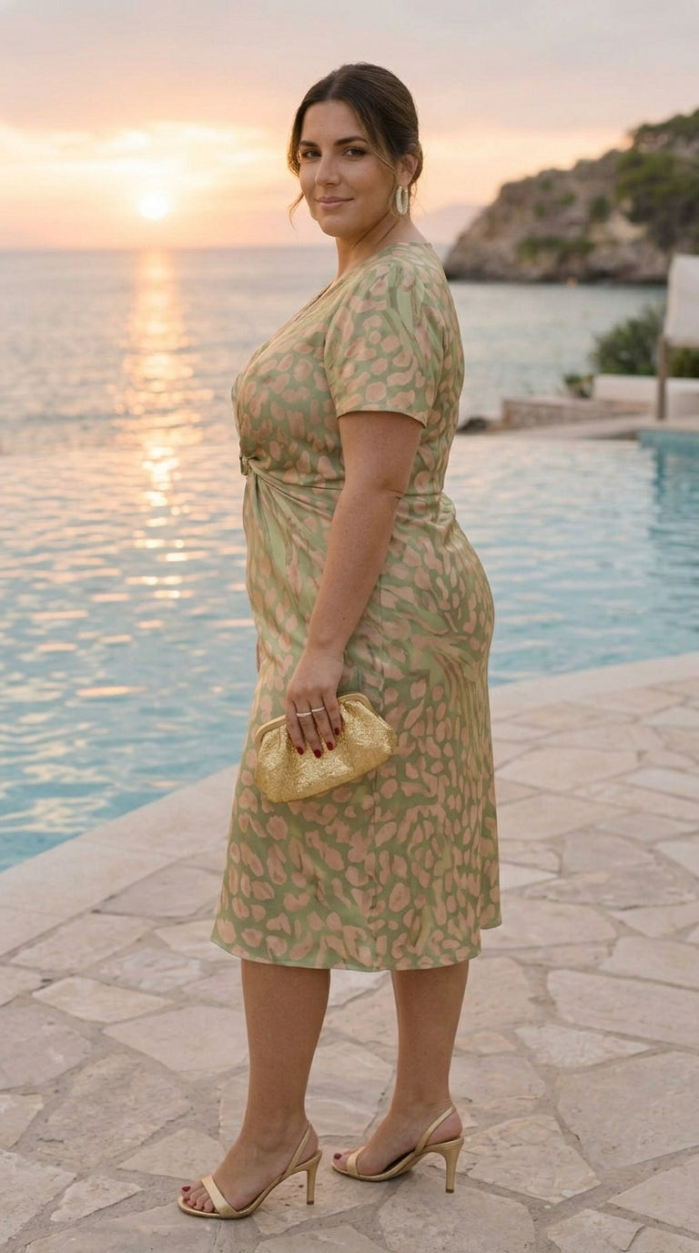 Vestido Midi Estilizador con Nudo Central y Caída Elegante