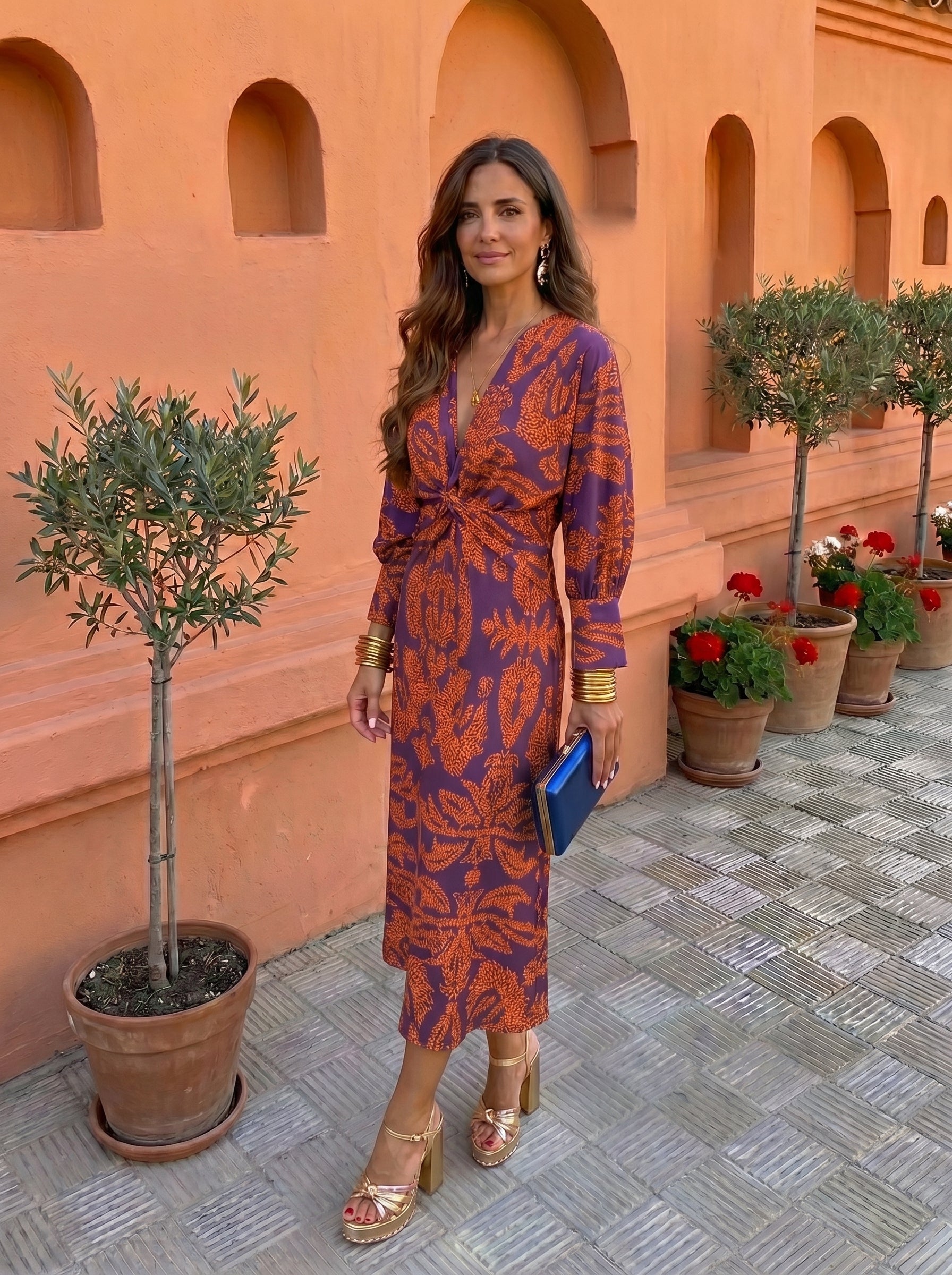 Vestido Midi con Estampado Elegante