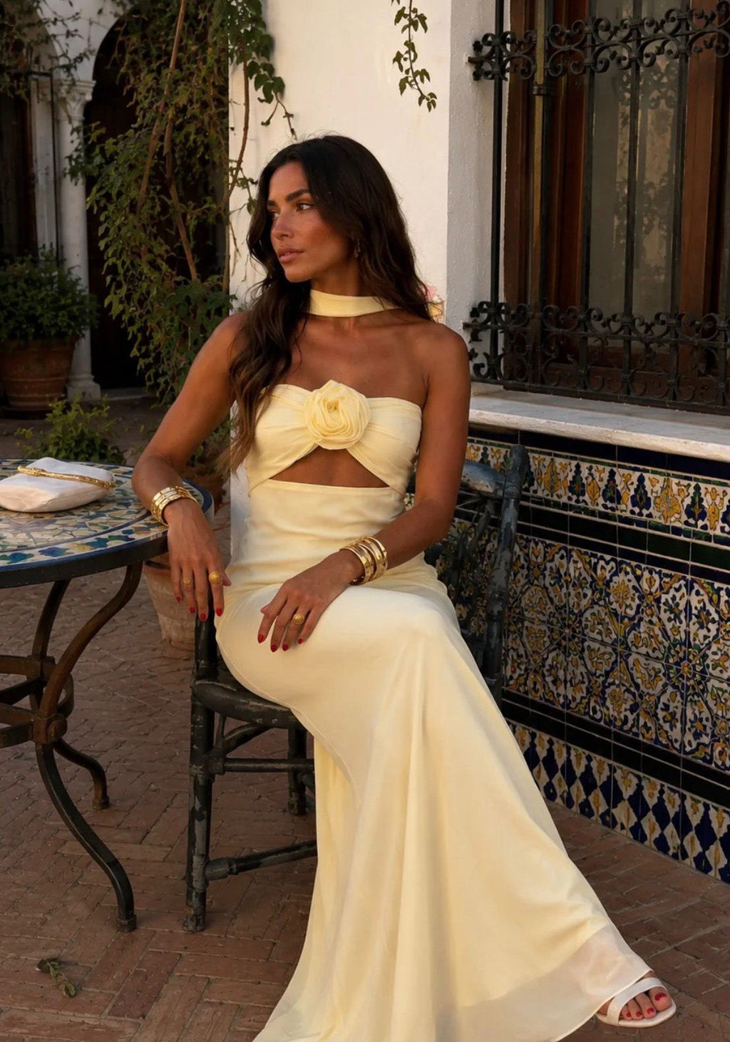 Vestido Gardenia | Maxi Halter con Rosa Corsage